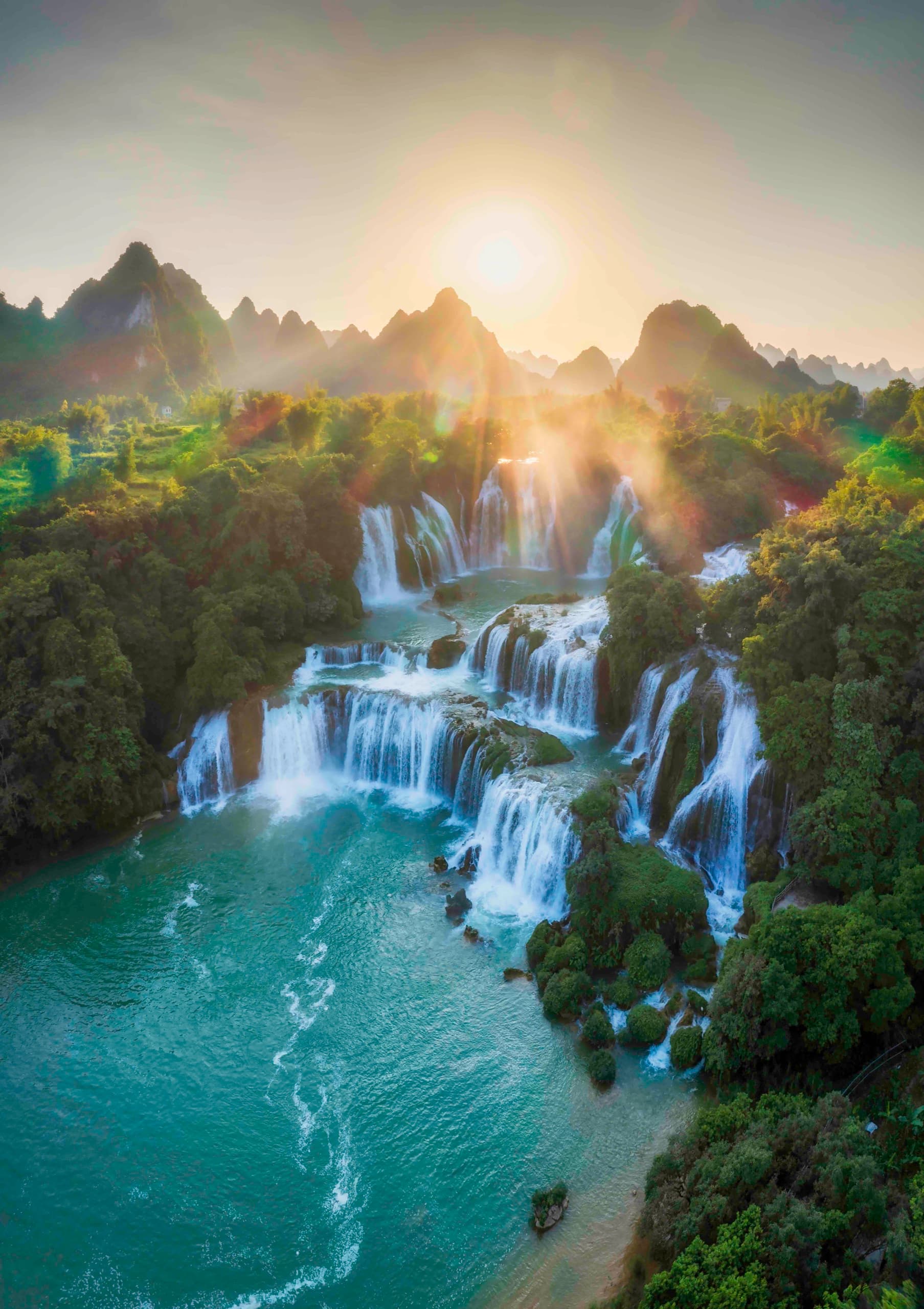 Bản Giốc Falls at Sunset